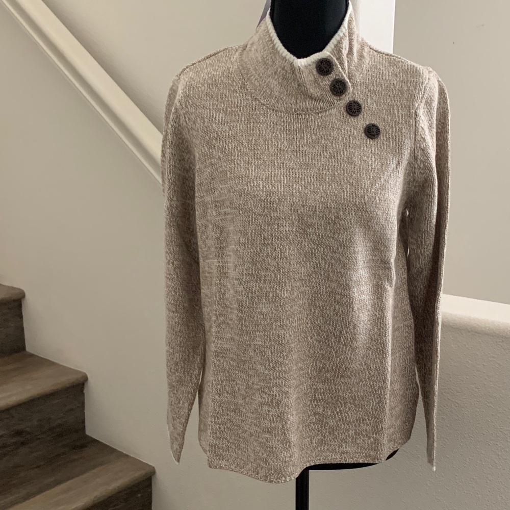 NWT Appleseed's Beige Buttoned Turtleneck Sweater.